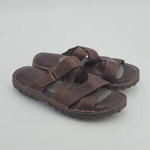 Børn Slides Women 8M Sandals Shoes Brown Leather Straps Slip on Comfort Casual